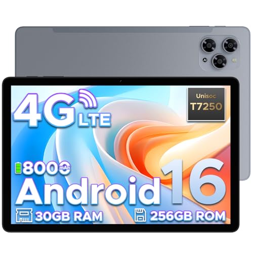 Tab G6 Android 16 Tablet 11 Inch, 4G LTE 90Hz, 30GB RAM+256GB ROM/TF 2TB, Octa-Core Tablet with Sim, 8000mAh/Gemini AI/Widevine L1/13MP+5MP/OTG/BT5/FACE ID/Dual Speakers/3.5mm Jack-Grey