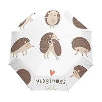 Ethel Ernest Folding Windproof Umbrella Love Cute Hedgehogs Waterproof Auto Foldable Umbrella