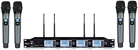 profesional 4 Channel UHF Wireless Karaoke Handheld Microphone System Churches, Schools