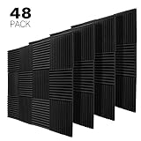JBER 48 Pack Charcoal Acoustic Panels Studio Foam Wedges Fireproof Soundproof Padding Wall Panels 1" X 12" X 12"