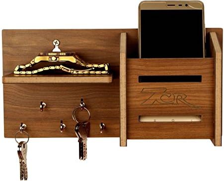 7CR Wooden Key Holder (5 Hooks, Brown)