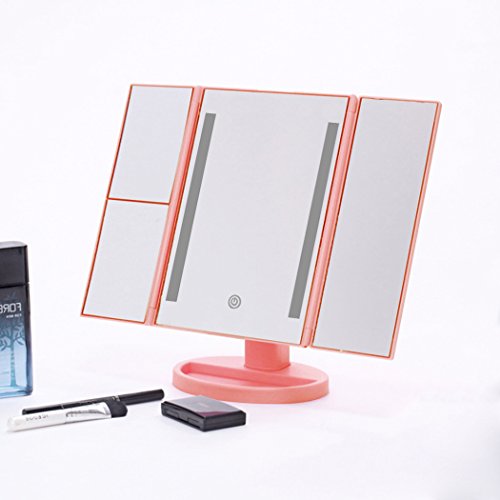 LUVODI Makeup Vanity Mirror with 36 PCS LED Lights, 1x/2x/3x Magnification Panels with Touch Screen, Dual Power Supply, 180°Adjustable Rotation,Countertop Cosmetic Mirror (Rose) - Thumbnail 6