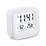 Digital Alarm Clock Rechargeable, Samshow Small Desk Clock with Temperature, Humidity, Week 12/24h Display, Snooze, Travel Clocks for Teens, Kids (White)