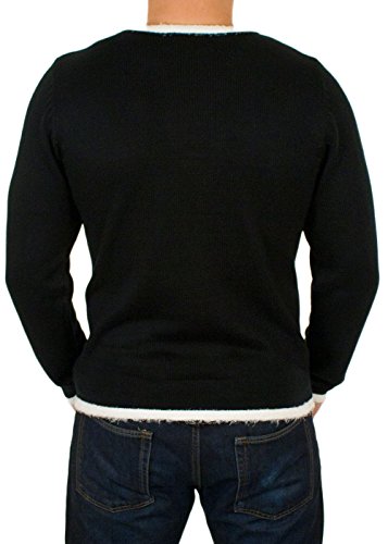 Lighted Fireplace Christmas Sweater With Tablet Pouch In Black
