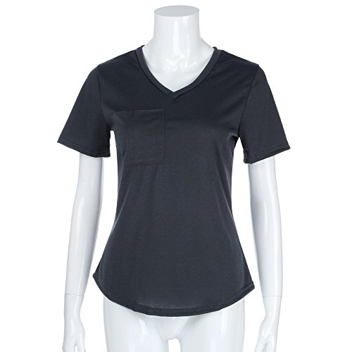 WEUIE Womens Tops Hot Sale Women Summer Plus Size Casual Solid Short Sleeve T-shirt Tank Top Blouse (2XL,Dark Gray - Thumbnail 3