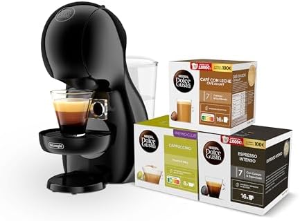 De'Longhi Nescafé Dolce Gusto Piccolo XS - Cafeteira de cápsula, pressão de 15 bares, design compacto, bebidas quentes e frias, desligamento automático, com 3 pacotes de cápsulas, grafite preto (EDG210. A)