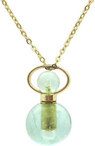 Kate Avenue Gold over Sterling Silver Mini Round Shaped Gemstone Aromatherapy Essential Oil Diffuser Necklace, Perfume, and Mosquito Repellent Necklace (green fluorite)