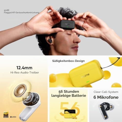 Buds T500 Pro In Ear kopfhörer Bluetooth mit 50dB ANC, 56h Spielzeit, Hi-Res Sound, Bluetooth 6.1, IP55, 6-Mikrofon, 3-Geräte Verbindung Kabellose Kopfhörer, Silber