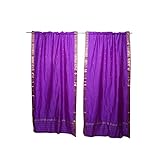 2 Indian Silk Sari Curtains Door Draperies Purple Boho Decor 84x44