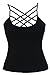 O&W Women Black Solid Skinny Lace up Double Strap Crisscross Front Cami Sleeveless Tank Top Camisole Vest M