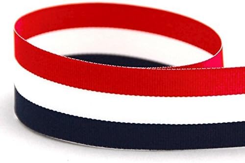 QIANF3/8 Inch Red/White/Navy Striped Grosgrain Ribbon - 25 Yards(Multiple Widths & Colors Available)