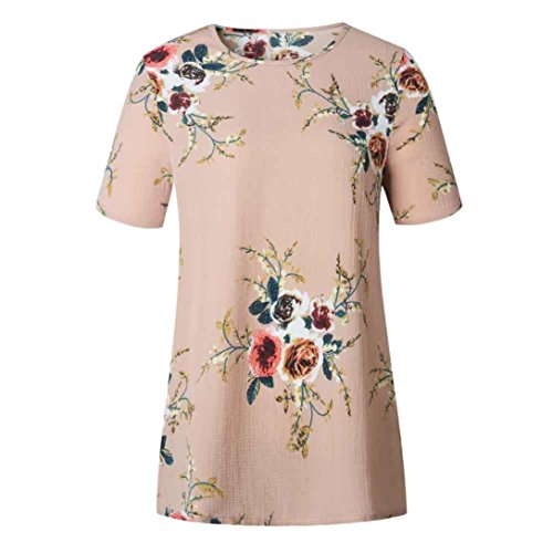 Dainzuy Ladies Sexy Casual Tops, Women's Floral Printing T-Shirt Short Sleeve Blouse (Khaki, L)