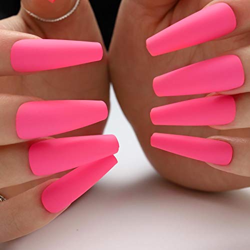 Outyua Matte Super Long False Nails Coffin Ballerina Extra Long Press On Nails Designer Cute Fake Nails Acrylic Full Cover Nails With Design 24pcs Hot Pink Pricepulse