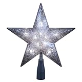 Kurt Adler UL 10-Light 5-Point Glitter Star Christmas Treetop, Silver