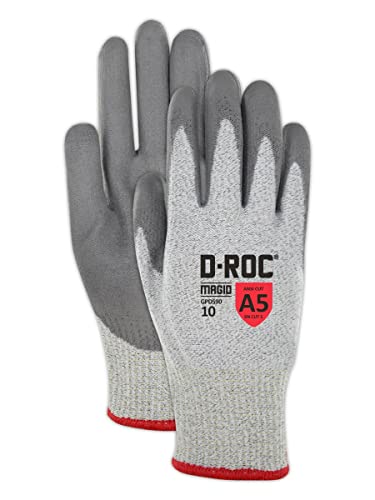 MAGID D-ROC ANSI Level A5 Cut Resistant Work Gloves, 12 Pairs, Polyurethane Coa…
