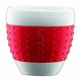 Bodum Pavina Porcelain Cups with Silicone Grip, 2-1/2-Ounce, Red, Set of 2