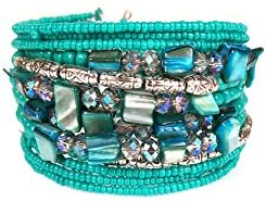 Simulated Multi-Colors Shell Pearls with Colored Seed Beads Bracelets (Turquoise)