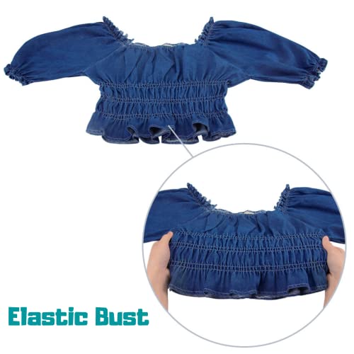 Womens Causal Elastic One Shoulder Denim Top Short Sleeve Shirt (Top, Medium)