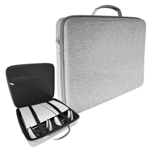 CENXI Carrying Case for PS5 SLIM, Protective Travel Bag for PS5 Console Controller, Large Capacity Storage Case Compatible with Playstation 5 Games Accessories Disk Digital Edition (Grey storage bag)