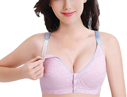 Urmelody Colored Organic Cotton Plus Size Seamless Motherhood Maternity Nursing Bra for Breastfeeding Push Up Comfort Pregnancy Bra Sleep Bralette (Large, Pink)