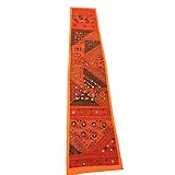 Mogul Vintage Stylish Orange Table Runner Embroidered Sequin cotton Patchwork Table Throw