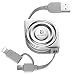 Retractable Lightning Cable, FLOVEME 2 in 1 Extension 3.3ft Flexible Charging Data Sync Micro USB Charger Cord for iPad iPhone X XS MAX XR 8 7 6 6s Plus Samsung S6 S7 Edge Note 2 3 4 5 LG HTC, Silver