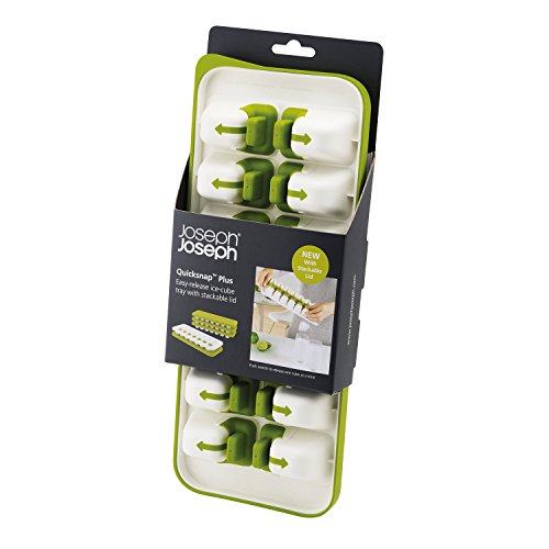 Joseph Joseph 20018 QuickSnap Ice Cube Tray with Cover Lid Easy-Release No-Spill Stackable Odor-Free Dishwasher Safe, Green