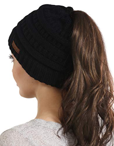 Brook + Bay Cable Knit Multicolored Beanie - Stay Warm & Stylish - Thick, Soft & Chunky Beanie Hats for Women & Men - Serious Beanies for Serious Style (Pony Black)