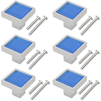 Marstree 6pcs Colored Square Vintage Ceramic Kitchen Cabinet Knobs
