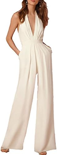 City In Left Women's Halter Deep V-Neck Backless Elegant Jumpsuit Colour White Size L