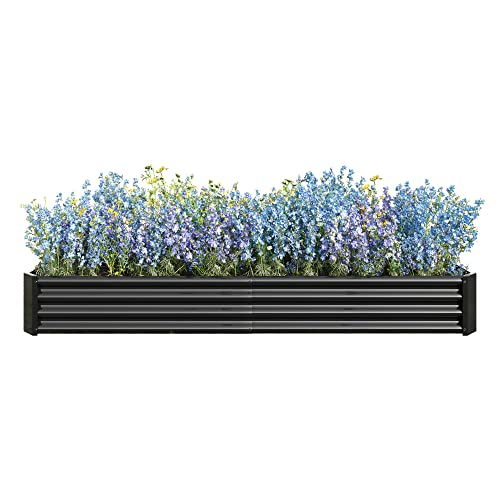 FOUBAM Galvanized Raised Garden Bed for Vegetables,Planter Raised Garden Boxes Outdoor,Metal Raised Garden Beds Steel Kit for Vegetables Flower Herb Patio Black Rectangle