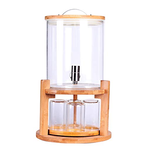 Glass Drink Dispenser on Wooden Stand with Airtight Bamboo Lid and