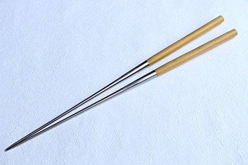 Yellowheart wood Ibuki Moribashi Chopsticks Honyaki quenching stainless Japanese Sushi Chef's Garnishing 7.1 inch (180mm)