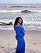 JustVH Maternity Elegant Fitted Maternity Gown Long Sleeve Cross-Front V Neck Slim Fit Maxi Photography Dress for Photoshoot A- Royal Blue