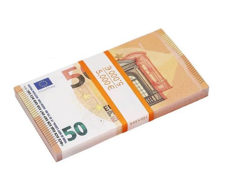 Fake Money €50 Euro Bills, Prop Money Dollars | UK Company | 100 Notes | for Movies, Advertising, Play, Party, Supreme, Gun, Fancy Dress, Casino Games (50 Euro)