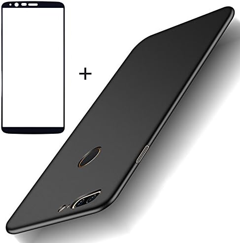 BLUGUL Designed for OnePlus 5T Case + Screen Protector, Ultra-Thin Slim, Fully Protective, Silk Feeling, Tempered Glass and Hard Cover for OnePlus 5T Black