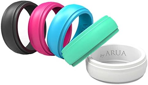Silicone Wedding Ring for Women 5-Pack - 5 Glossy Wedding Bands. Gift Box Included. Comfortable Rubber Rings for Active Ladies