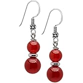 VN Jewelry Handmade Women's Natural Gemstone Double Beaded Sterling Silver Dangle Drop Earrings | Gift for Women, Girls