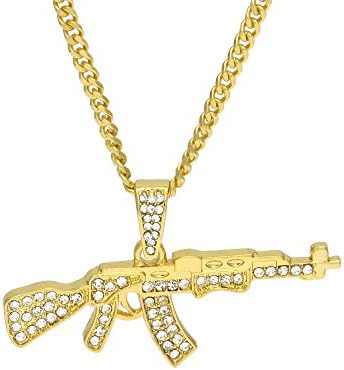 HongBoom Hip Hop Cuban Link Chain 14K Gold Plated CZ CRYSTAL Fully Iced-Out AK47 Necklace
