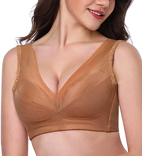 HANSCA Women's Push Up Wirefree Bra Lightly Padded Full Cup Cleavage Bra Plus Size Comfort (Pecan, 36B) - Thumbnail 2
