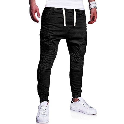 Mens Twill Jogger Pants, Men's Athletic-Fit Cargo Pant, Men's Drawstring Classic Joggers Pants Sport Sweat Pants (Black A, XL)