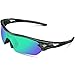 TOREGE Polarized Sports Sunglasses with 5 Interchangeable Lenes for Men Women Cycling Running Driving Fishing Golf Baseball Glasses TR002 (Transparent Gray&Green Lens)