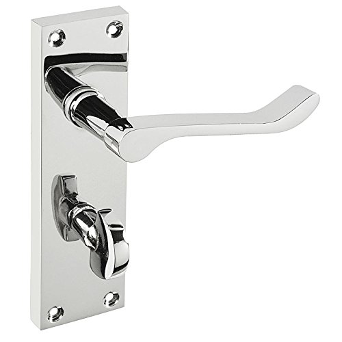 HANDLESTORE Victorian Scroll Bathroom Door Handle on Backplate – Polished Chrome Interior Lever Handle with Lock Options (Handle Only)