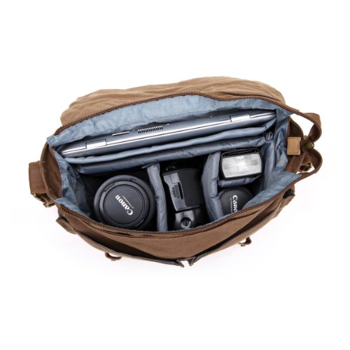 DSLR Slr Camera Bag, MOACC BrownDigital Video Recorder Ptotography Canvas Sling Backpack Protective Rucksack Waterproof Shoulder Messenger with Shockproof Insert for Sony Canon Nikon Olympus Pentax