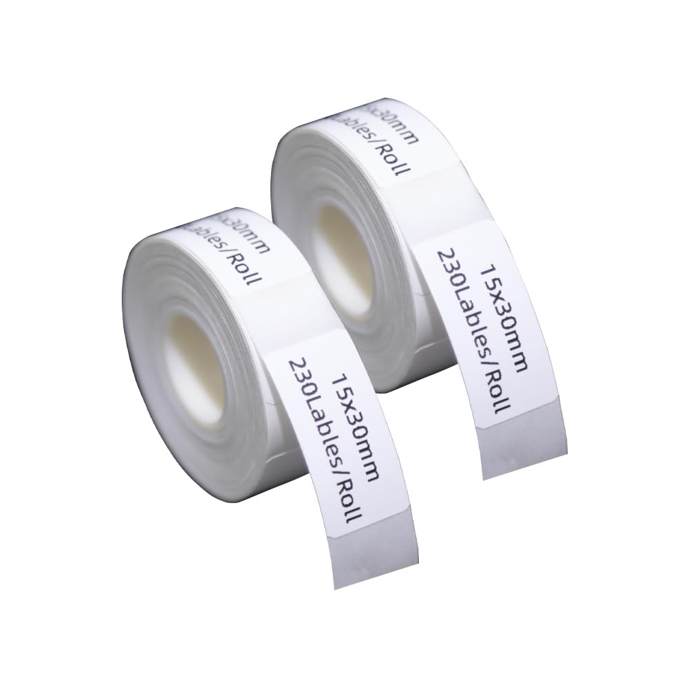 DINGYI 2 Rolls Compatible with D35 Lables White Sticky Waterproof Label Maker Tapes 15x30mm 230 Labels/Roll Thermal Printer Paper for Office Supplies School Home