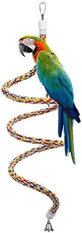 Etrech Bird Toy, Spiral Rope Bungee Perch, Pure Natural Colorful Parrot Swing Toys with Bell (Small) - 45.7Inch