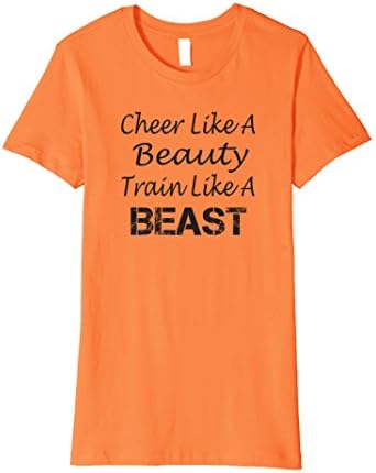 Womens Cheerleader T-shirt Cheer Like A Beauty Train Like A Beast Large Orange