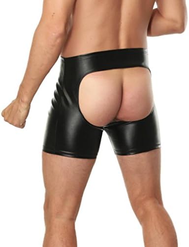 Starxin Mens Sexy Seductive Lingerie Artificial Leather Open Crotch Bodysuit Underpants (Black, M)