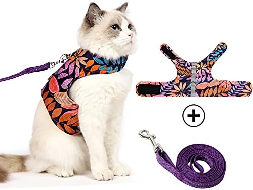 Cat Holster Harness Set with Leash Escape Proof Outdoor Walking Vest with Reflective Strips for Cute Cats (L, Pink)