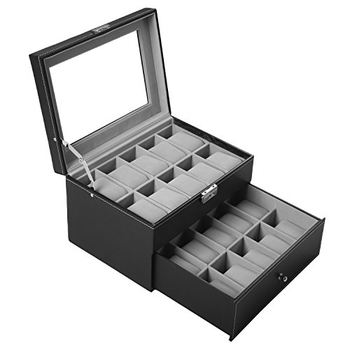 Watch box for men 20 watch display case organizer with …